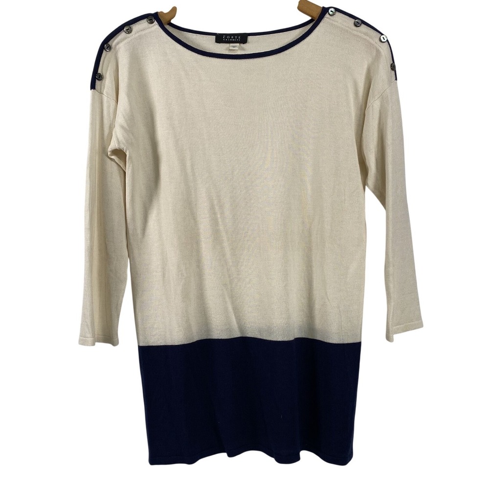 Forte Cashmere Sweater Womens Medium Pullover Button Trim Modal Blend